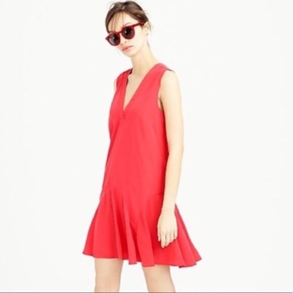 ✨ HP✨J. Crew V-neck Flounce Red Dress ✨ - Picture 1 of 5